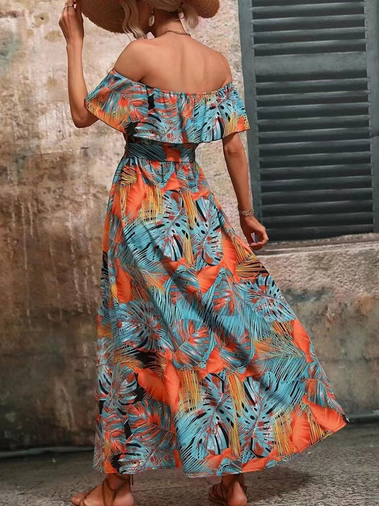 Angela Backless Off Shoulder Slit Boho Maxi Dress