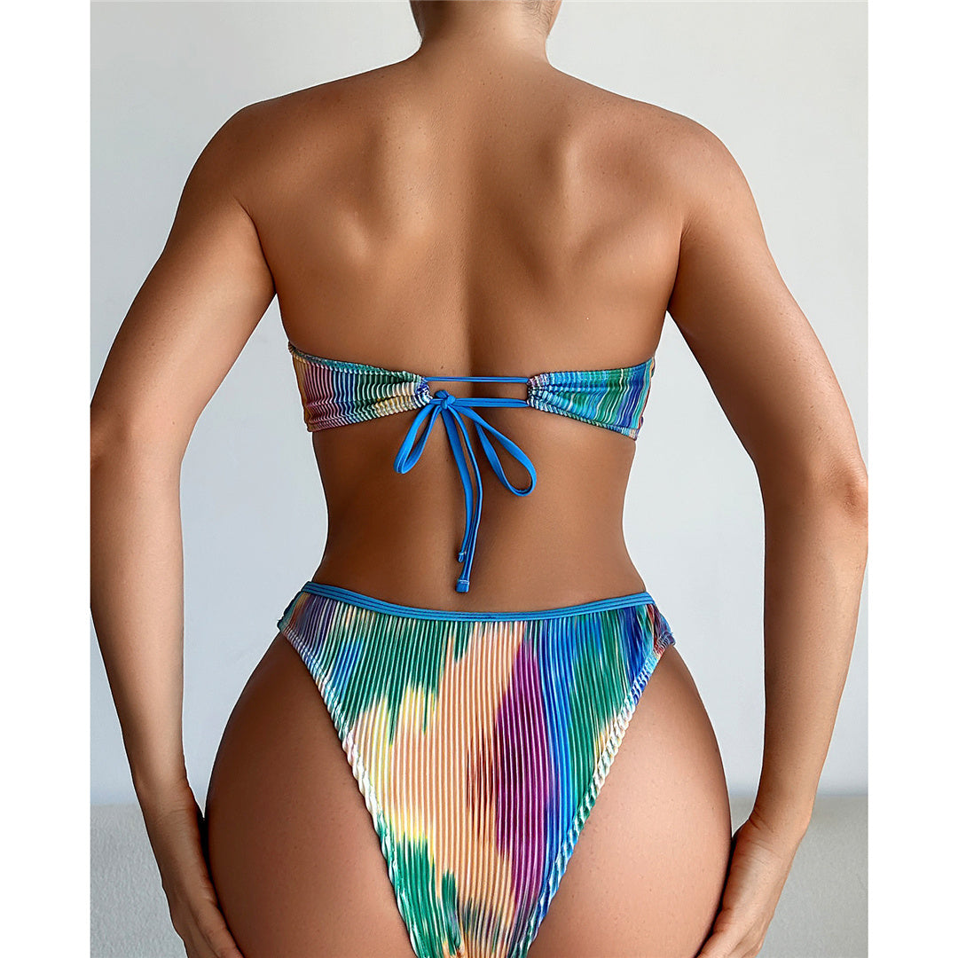 Bonnie Colorful Bandeau Ribbed Brazilian Bikini