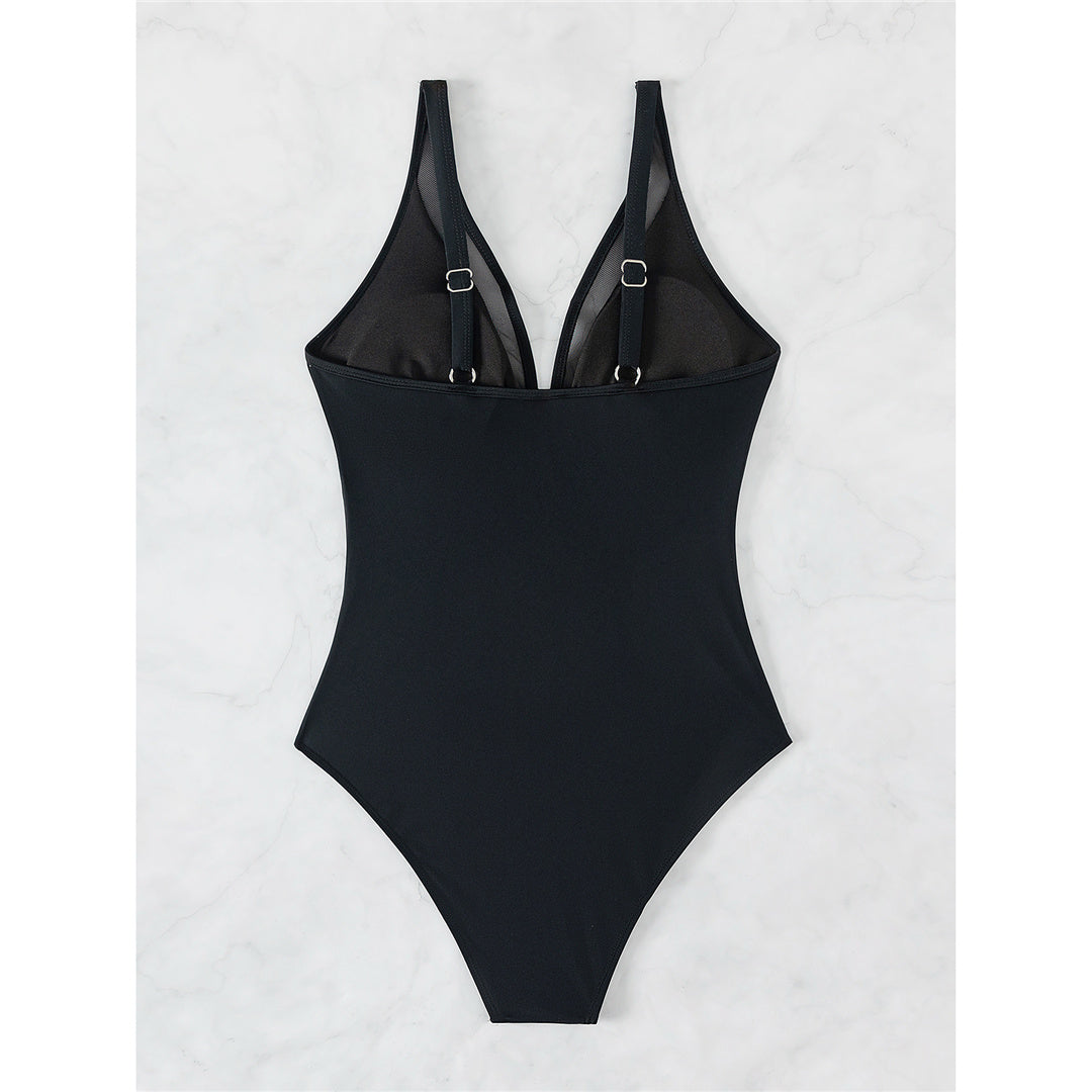 Jennifer Sexy Mesh Sheer V Neck One Piece Swimsuit