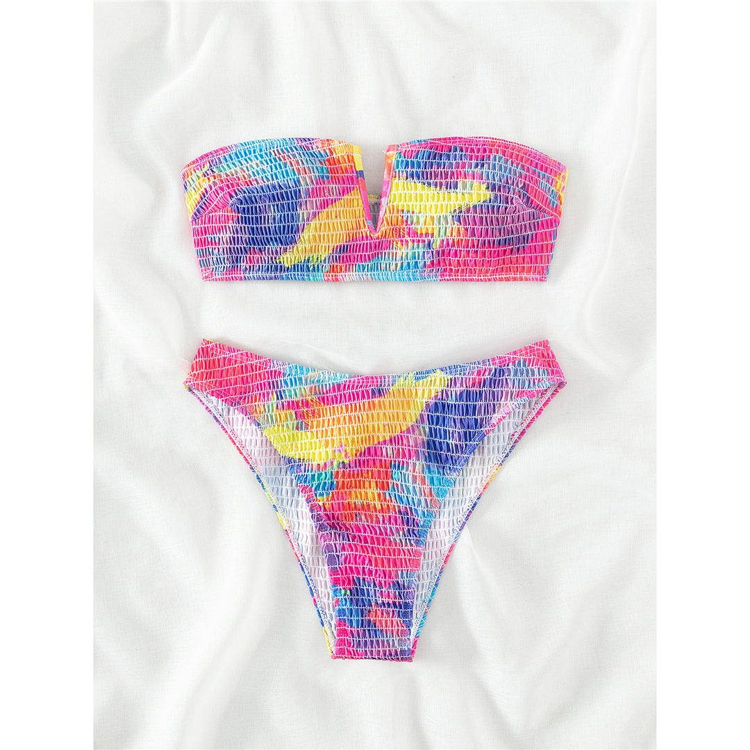 Dawn Printed Bandeau Wrinkled V Shaped Bikini