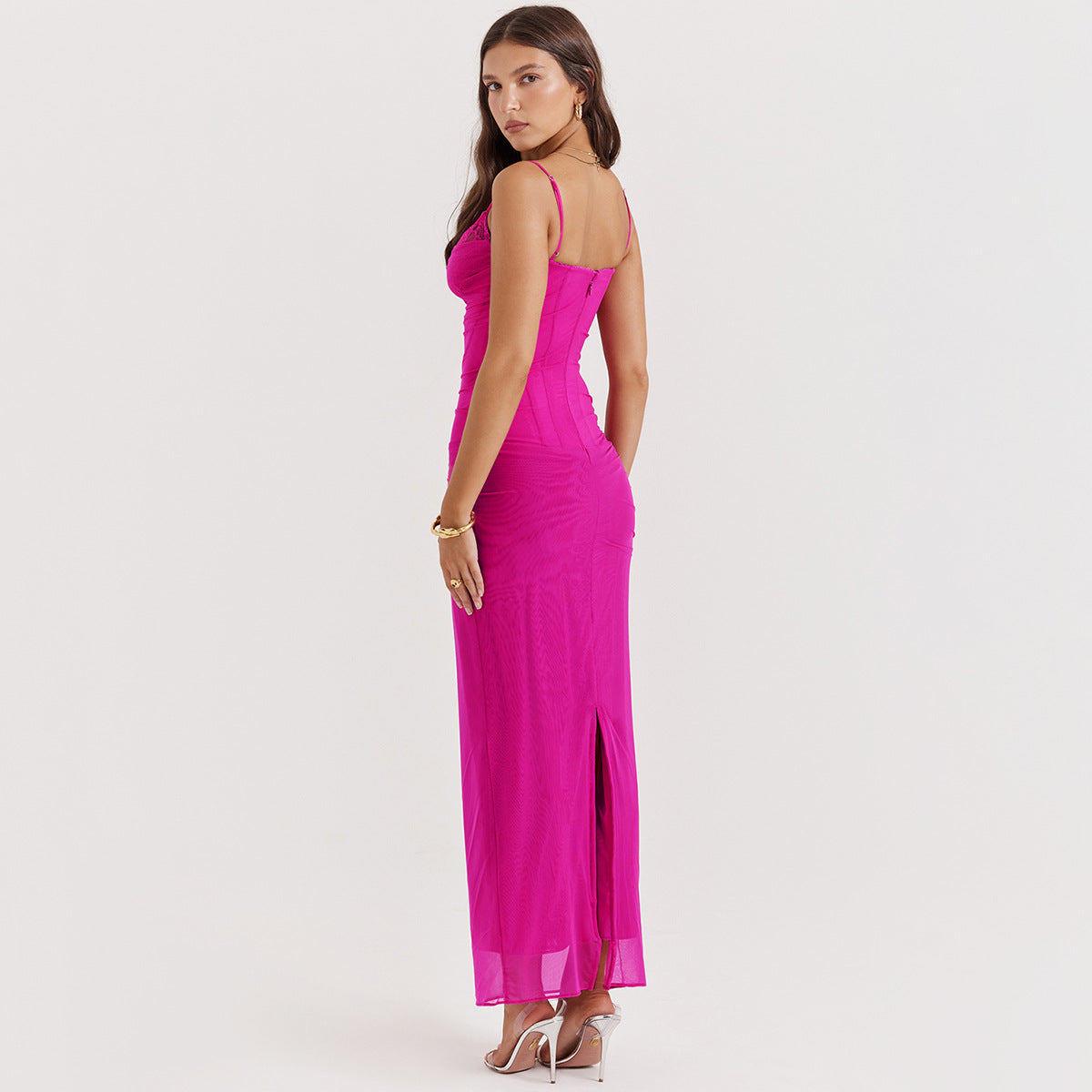 Doris Lace Mesh Sexy Spaghetti Strap Maxi Dress