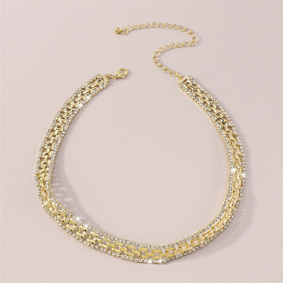 Ann Rhinestones Square Chain Necklace