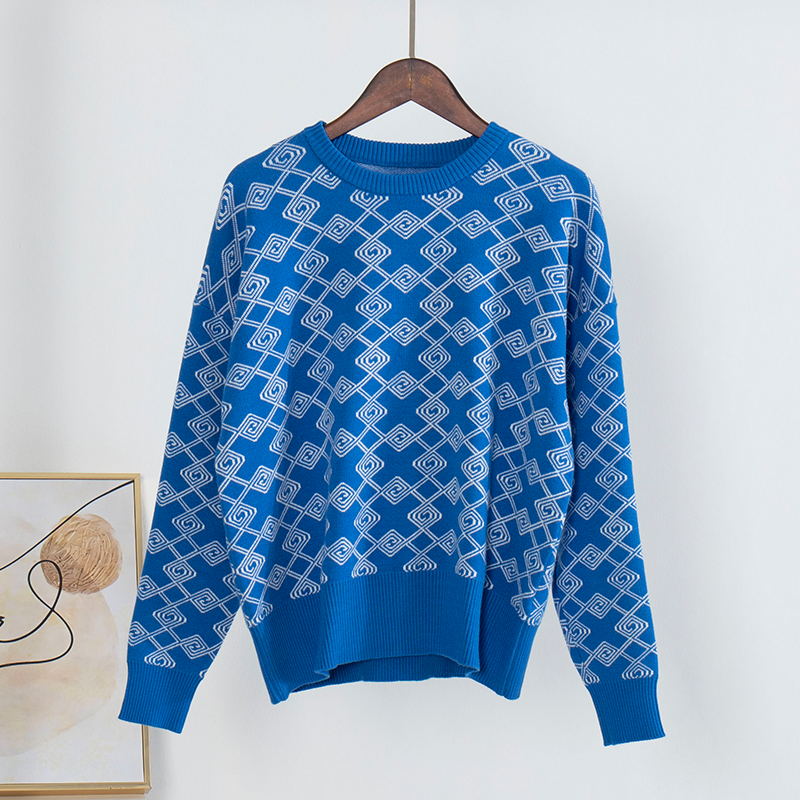 Adrianne Plaid Long Sleeve Oversize Knitted Women Pullover