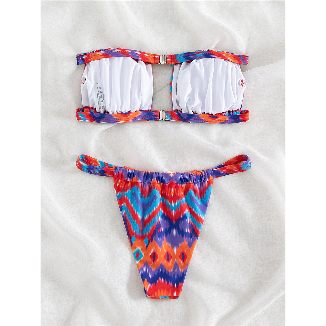 Cindy Sexy Printed Bandeau High Leg Cut Bikini