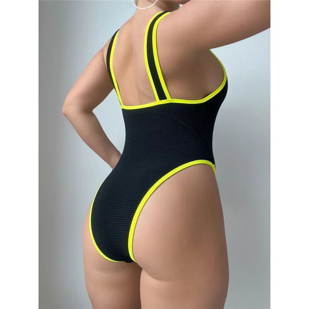 Priscilla Wrinkled Crinkled High Leg Cut One Piece Swimsuit