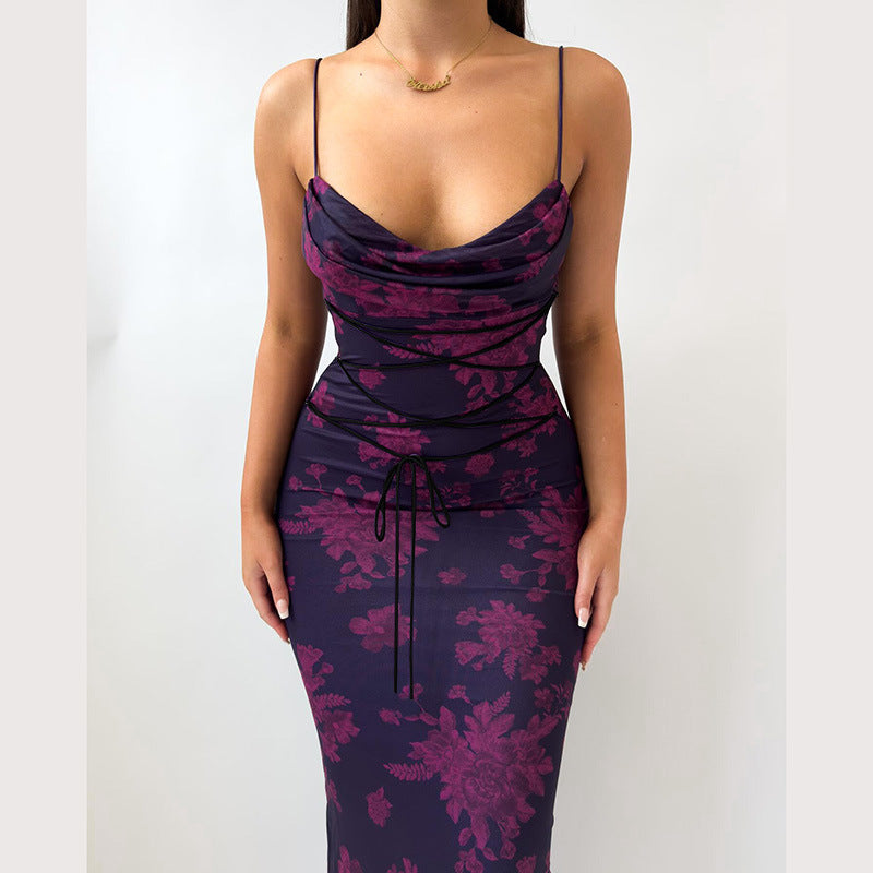 Alexandra Spaghetti Strap Backless Print Maxi Dress