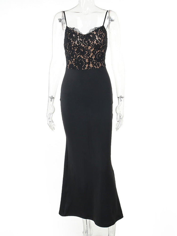 Camille Lace Spaghetti Strap Bodycon Sexy Maxi Dress