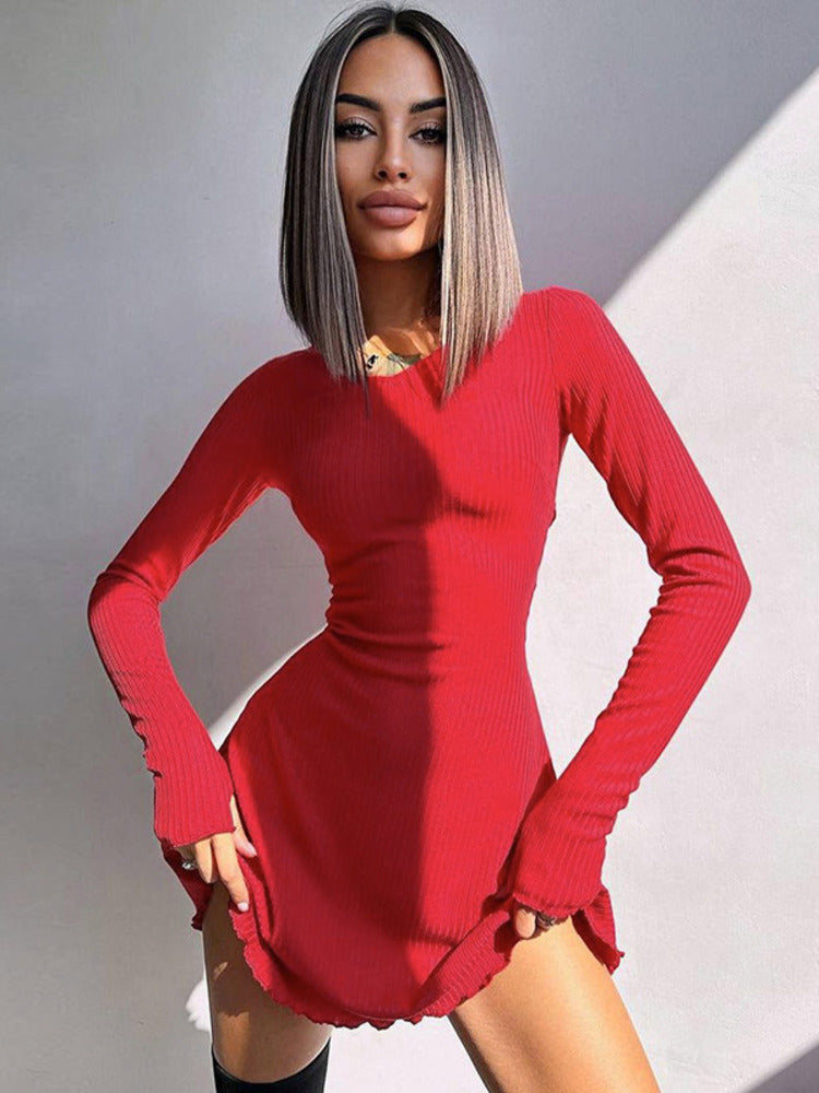 Tara Ribbed Long Sleeve Sexy Mini Dress