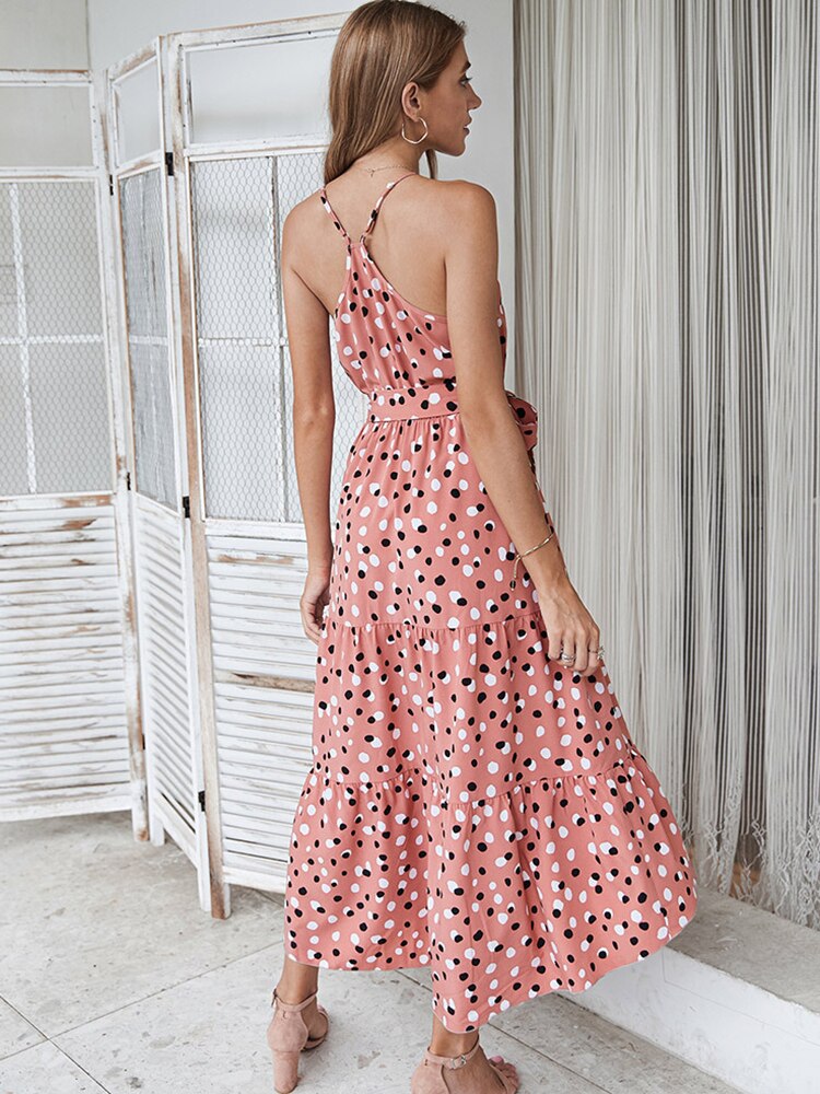 Priscilla Summer Polka-Dot Long Dress