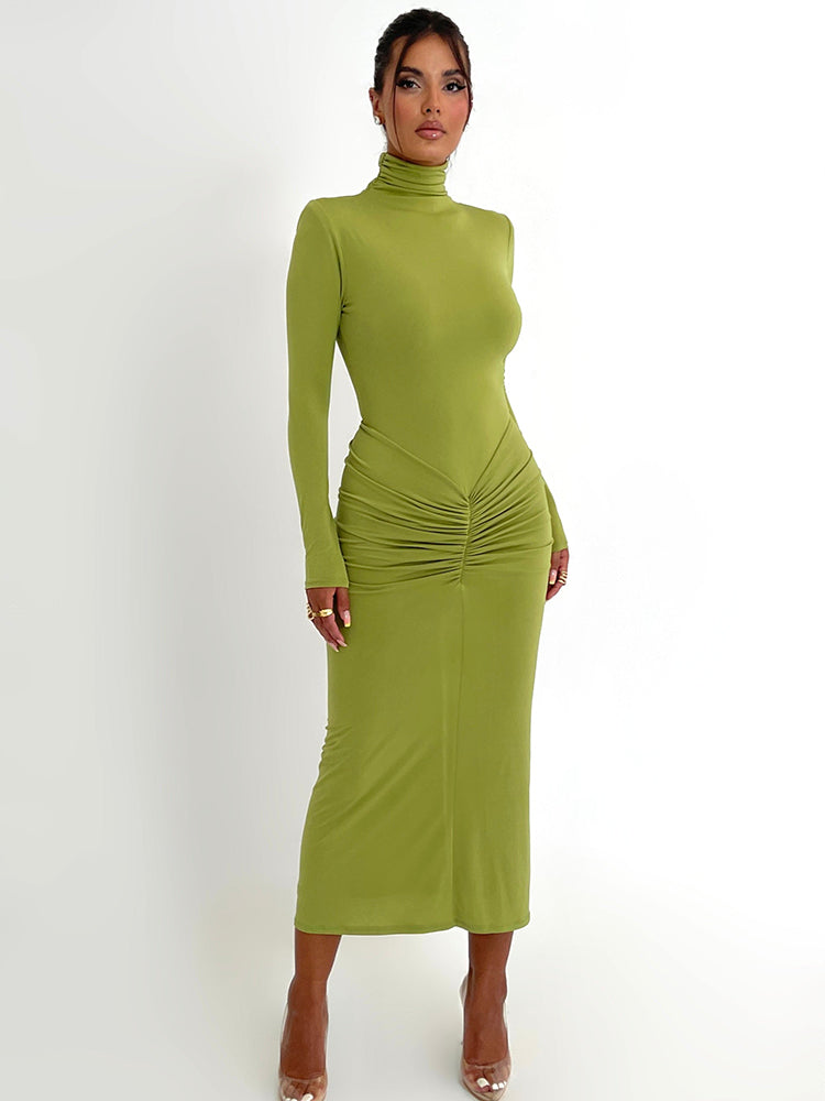 Janice Turtleneck Long Sleeve Bodycon Maxi Dress