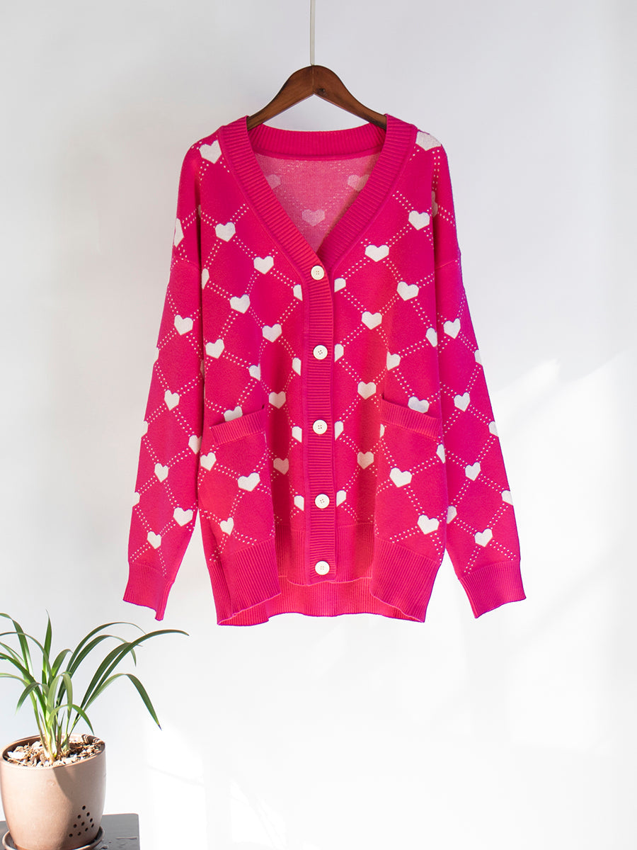 Eva Hearts Print Oversize Women Cardigan