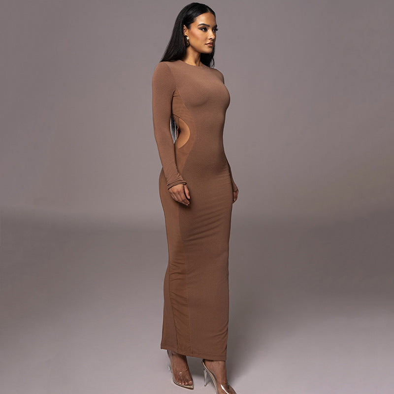 Doris Hollow Out Contrast Color Bodycon Maxi Dress