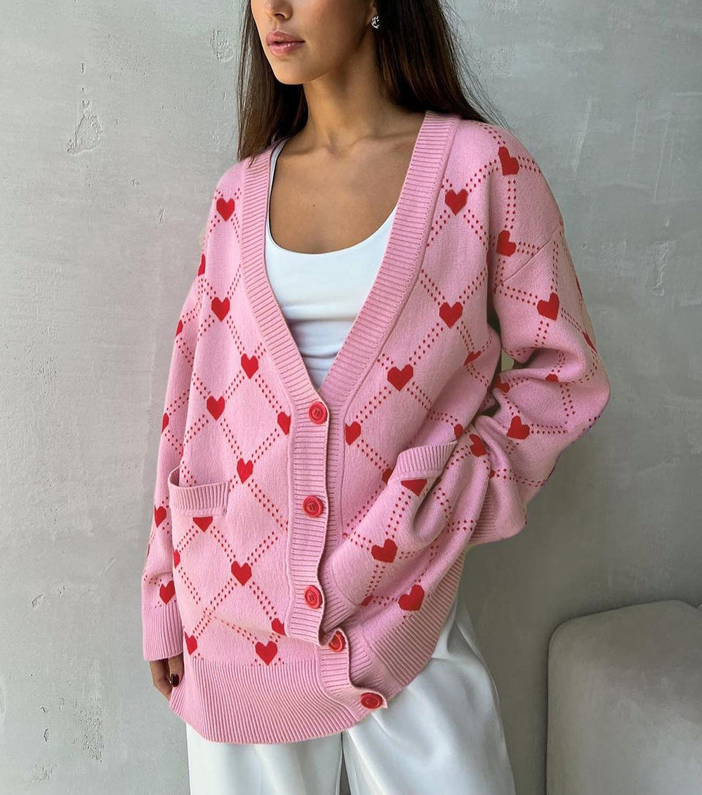 Eva Hearts Print Oversize Women Cardigan