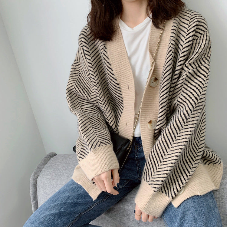 Carmen V-Neck Striped Loose-Fitting Women Cardigan