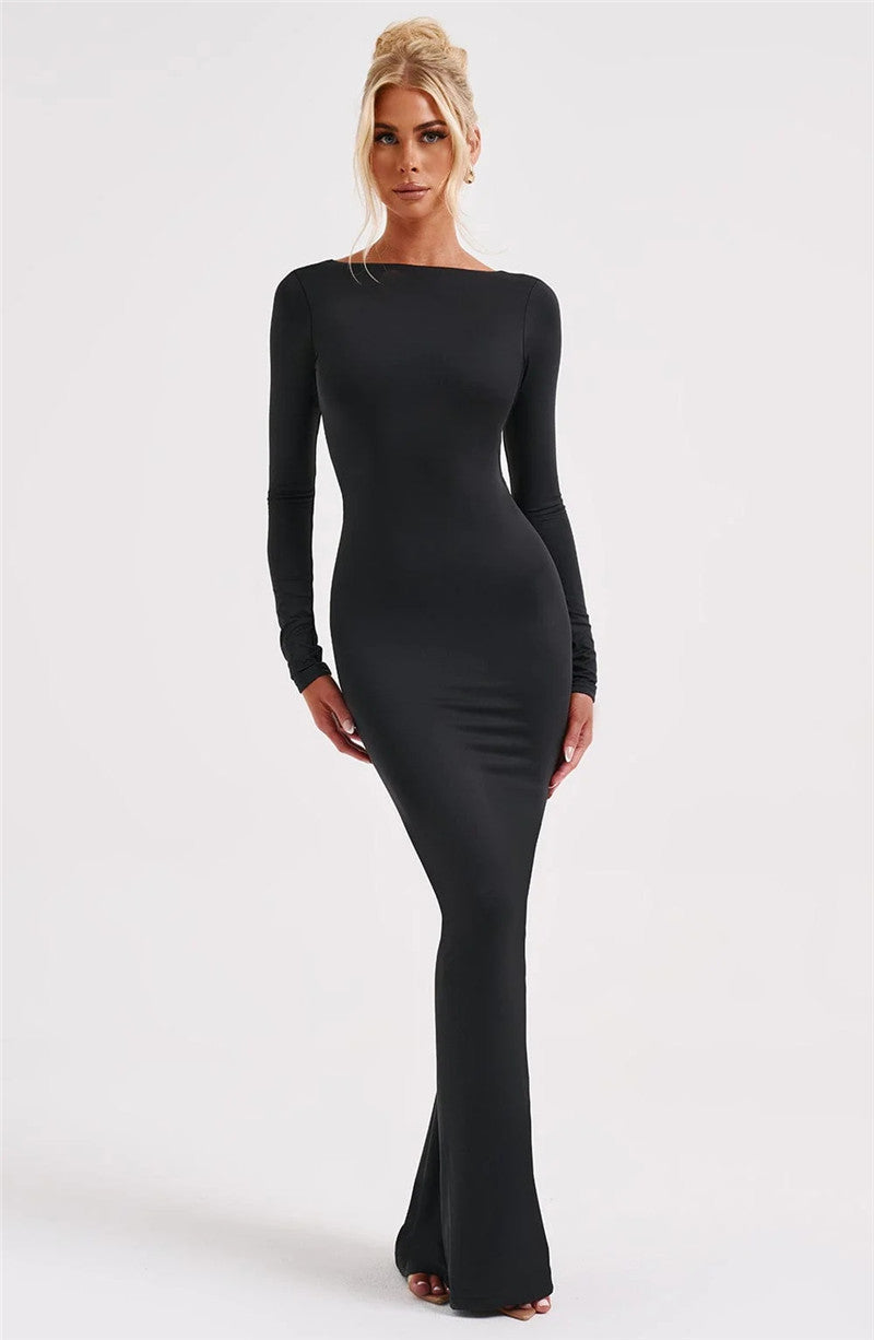 Natalie Backless Ruched Bodycon Maxi Dress