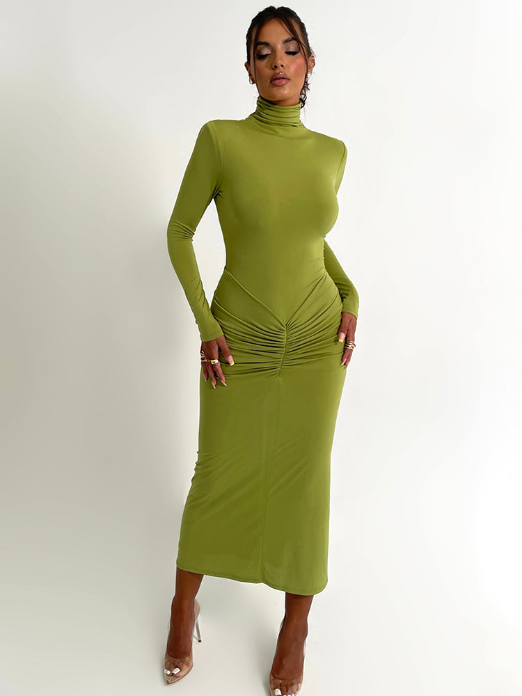 Janice Turtleneck Long Sleeve Bodycon Maxi Dress