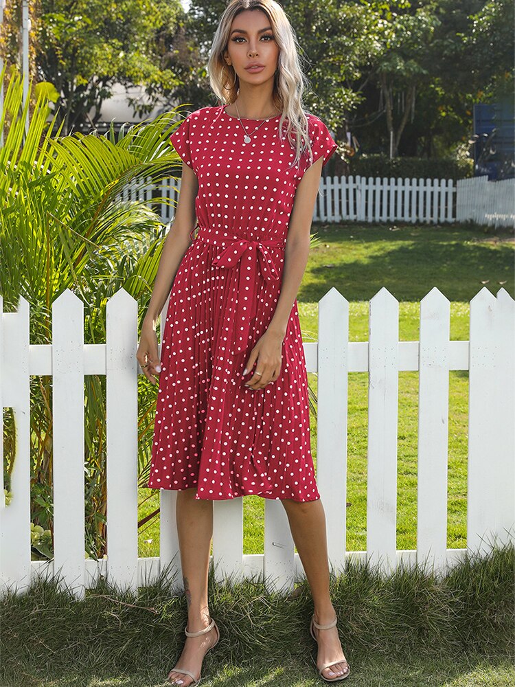 Jessie Summer Polka Dot Short Sleeve Midi Dress