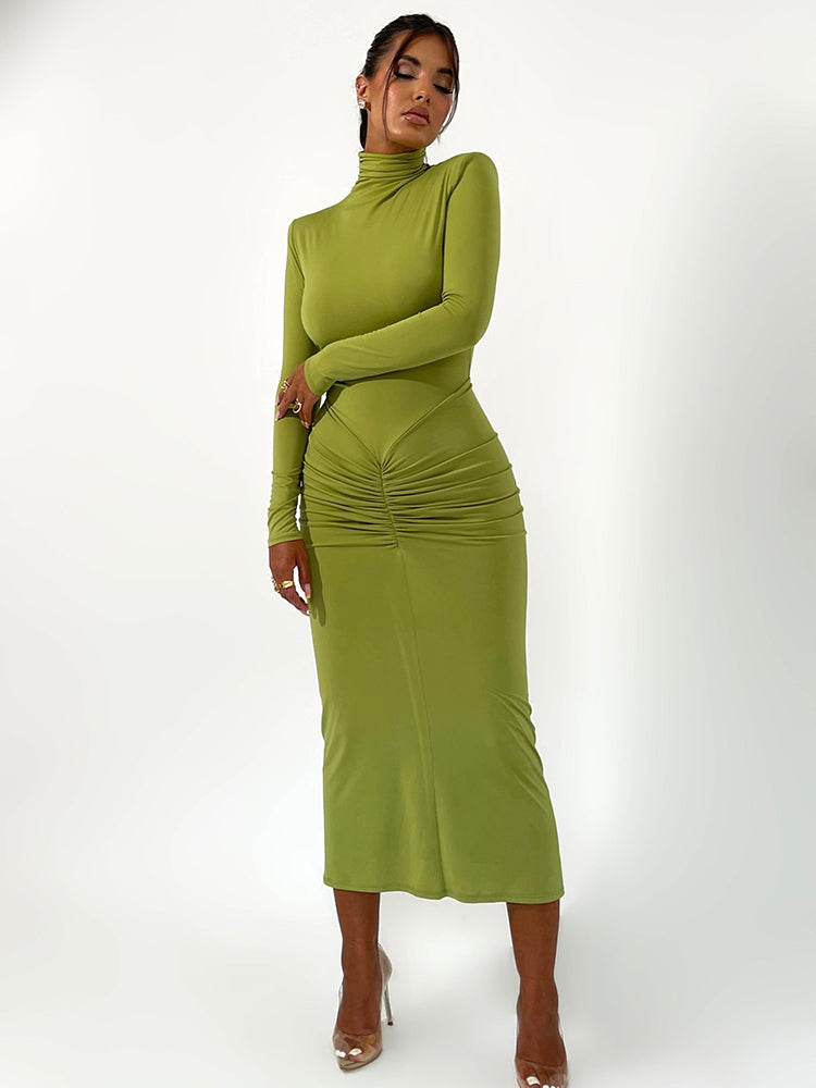 Janice Turtleneck Long Sleeve Bodycon Maxi Dress