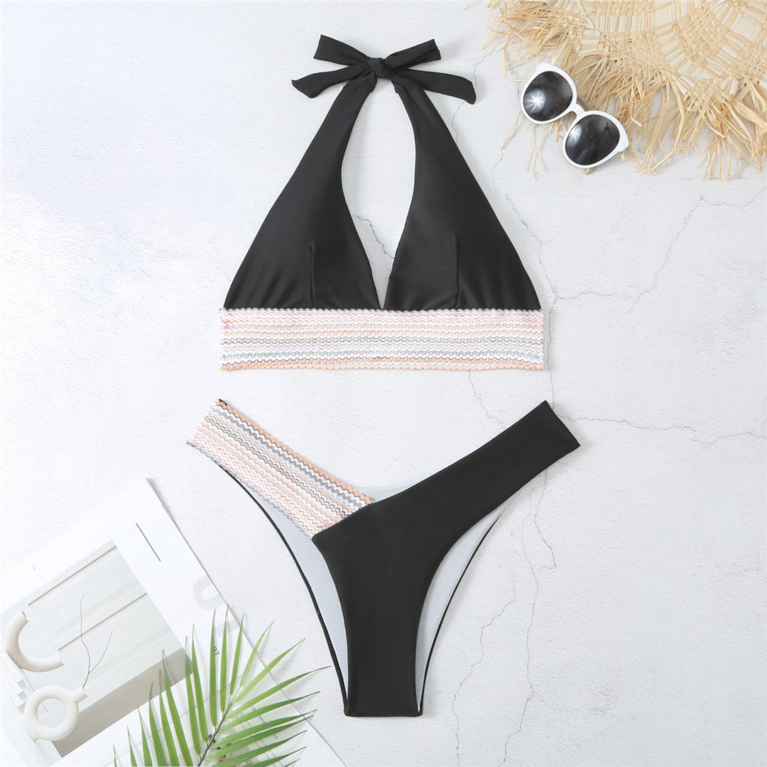 Carly Splicing Halter V Neck Bikini