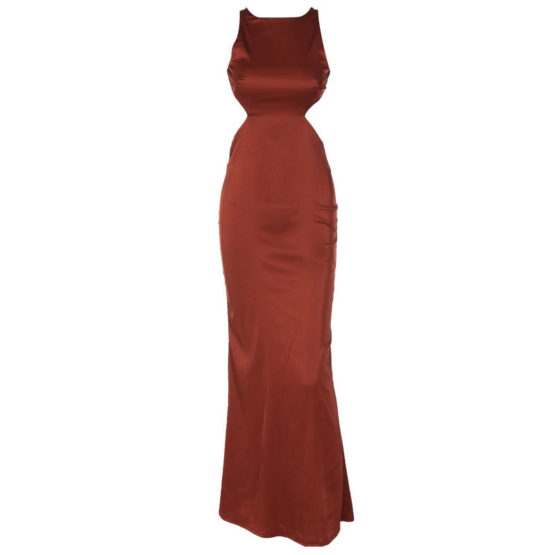 Regina Satin Backless Bodycon Sexy Maxi Dress