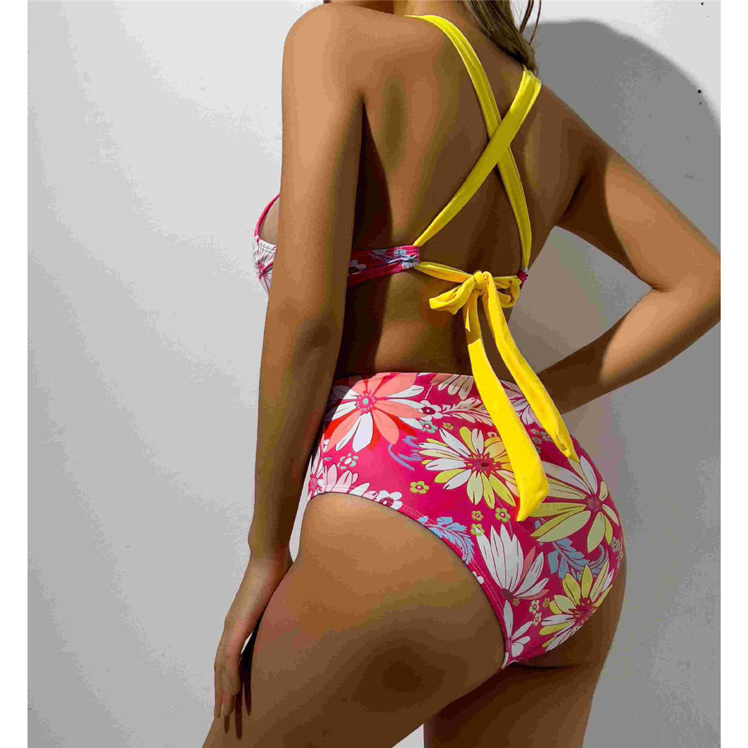 Stella Sexy Floral Flowers Cross Back One Piece Swimsuit