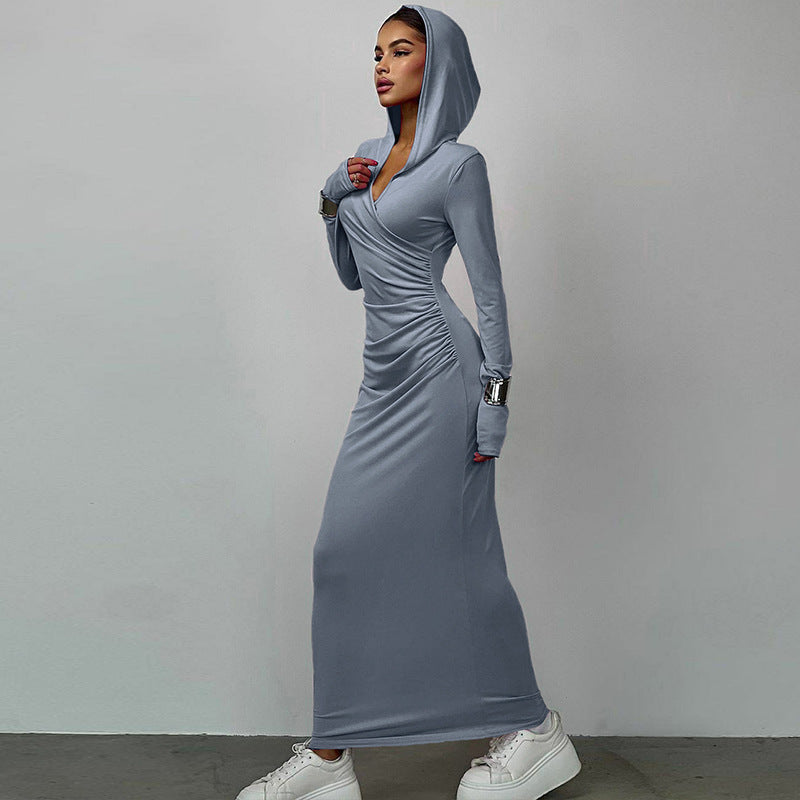 Ellen V Neck Hooded Maxi Dress