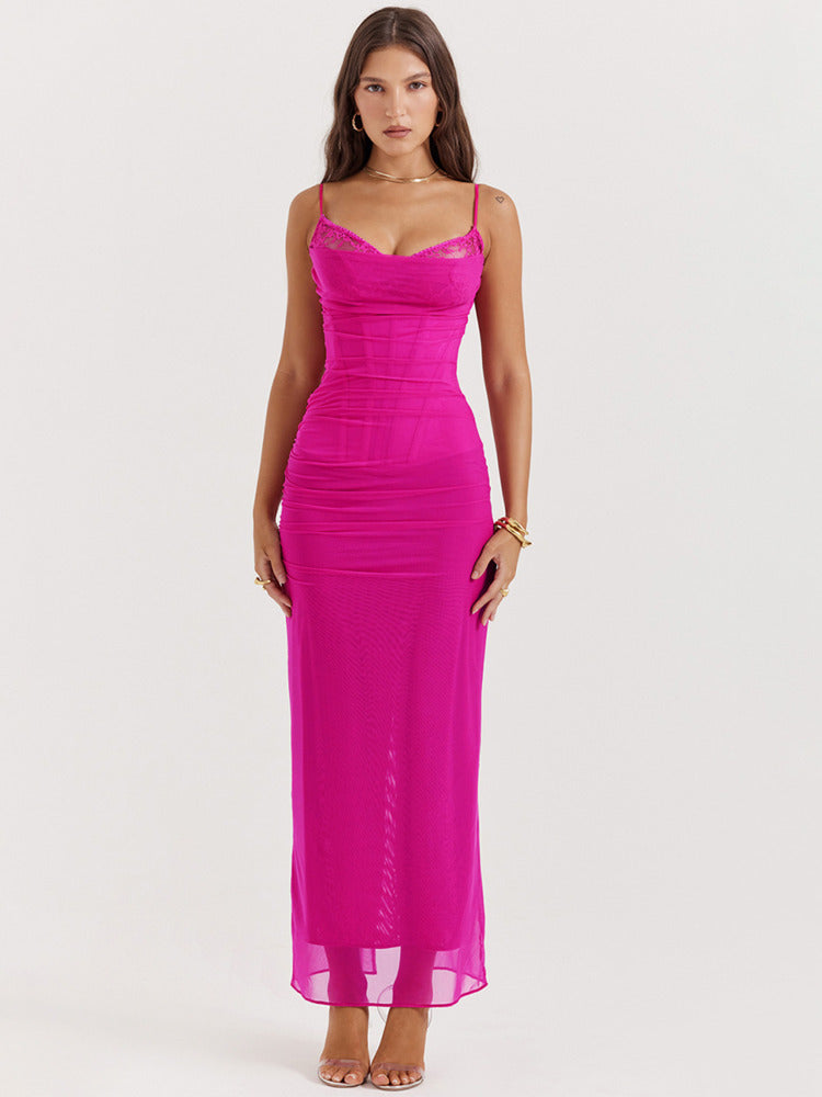 Doris Lace Mesh Sexy Spaghetti Strap Maxi Dress