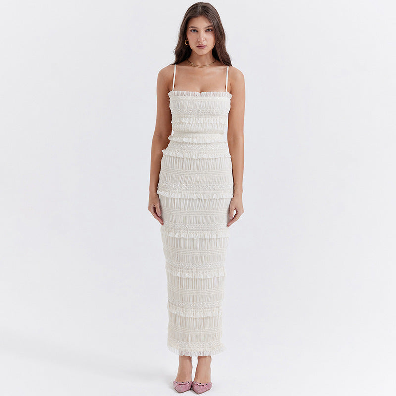 Kristal White Spaghetti Strap Maxi Dress