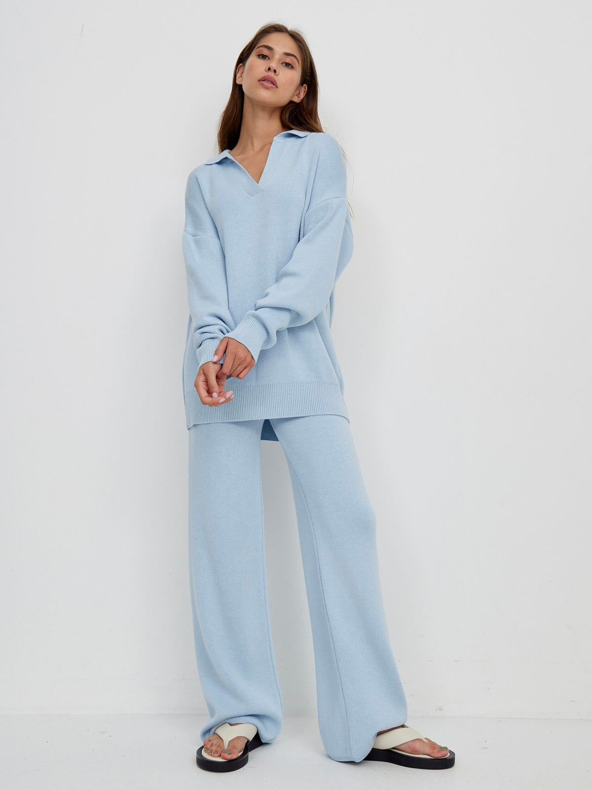 Jenny Polo Neck Sweater & Wide Leg Pants Knitted Outfit