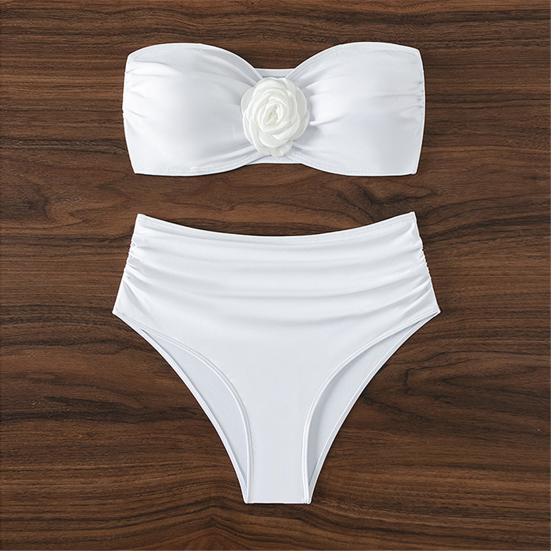 Judith Bandeau 3D Flower Female Swimsuit High Waist Bikini