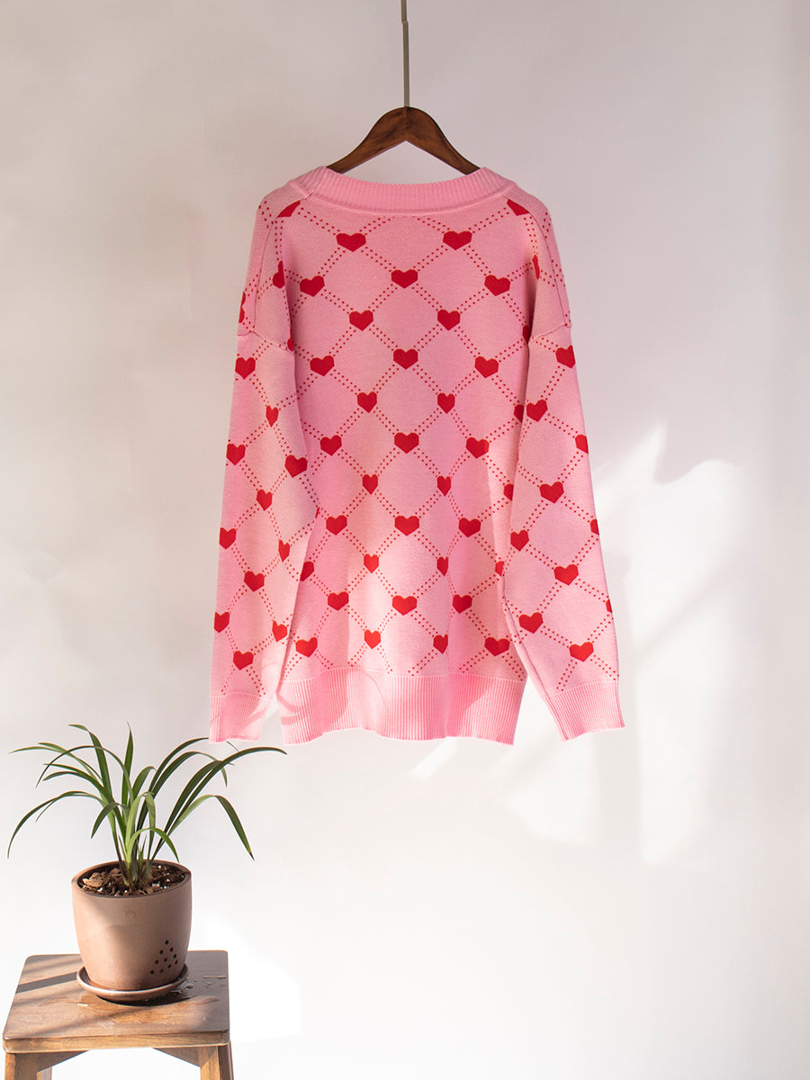 Eva Hearts Print Oversize Women Cardigan