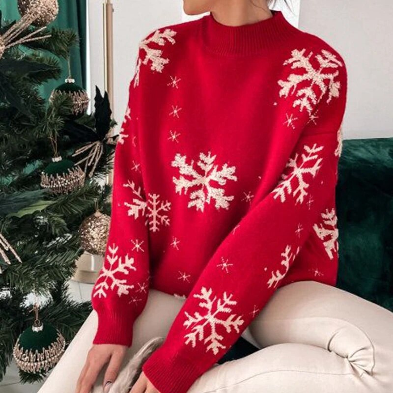 Jane Snowflake Print Warm Women Sweater