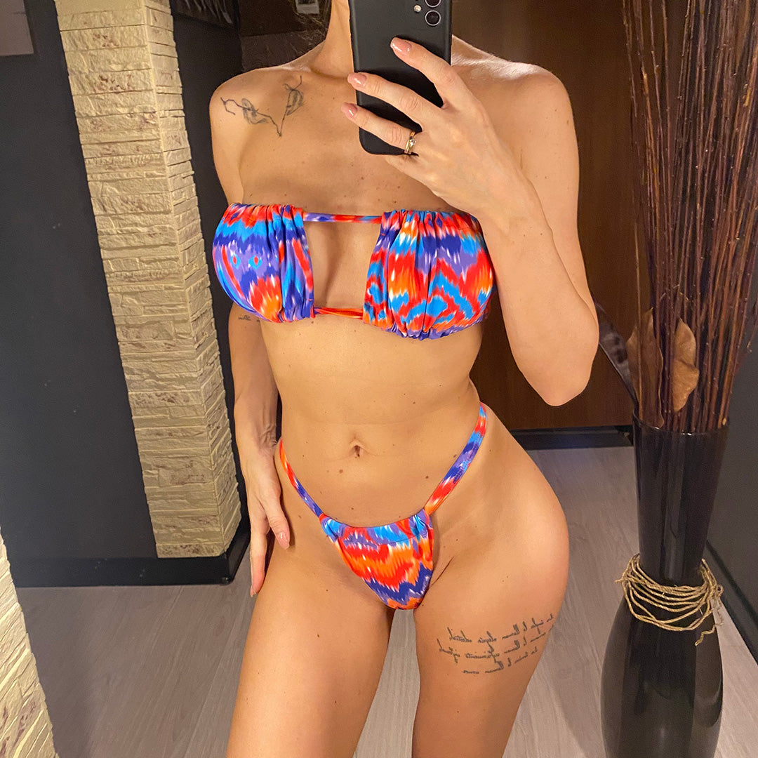 Cindy Sexy Printed Bandeau High Leg Cut Bikini