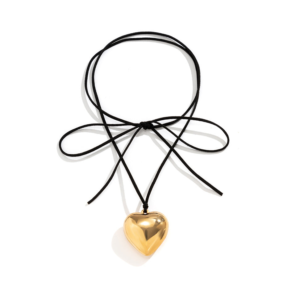 Monica Velvet Big Heart Pendant Choker Necklace