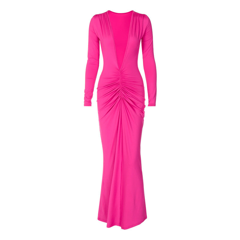 Denise Deep V Neck Ruched Maxi Dress