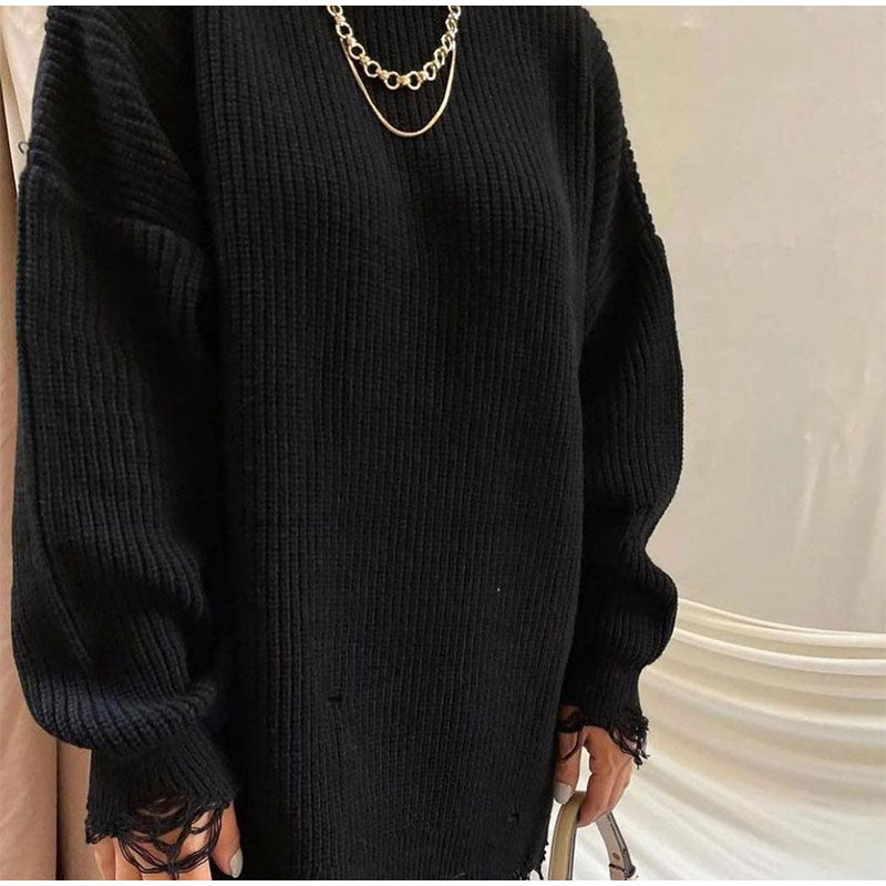 Dawn Ripped Crew Neck Long Sleeve Women Knit Sweater