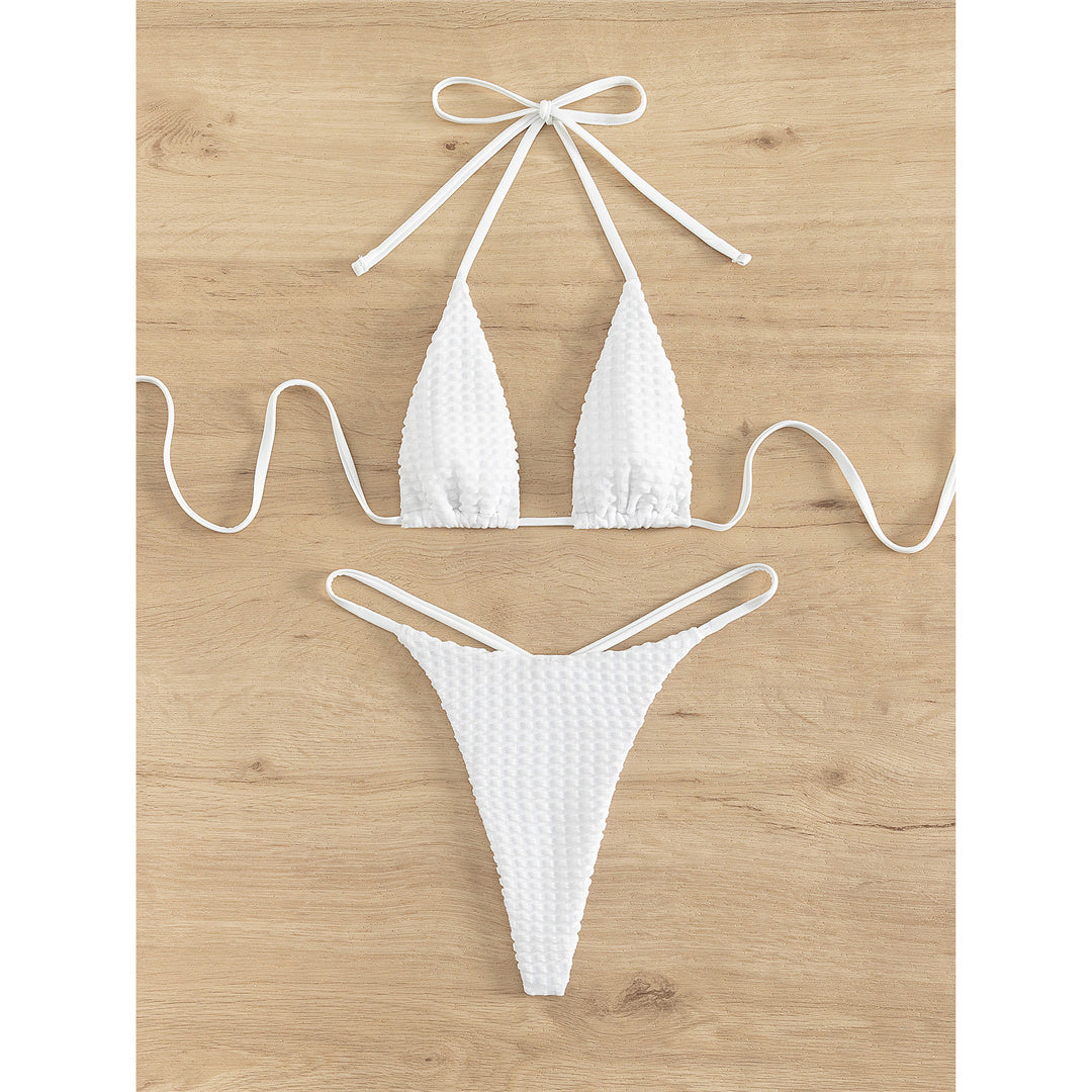 Whitney Wrinkled Halter Mini Micro Thong Bikini