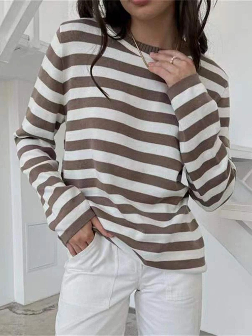 Esther O Neck Stripped Women Sweater