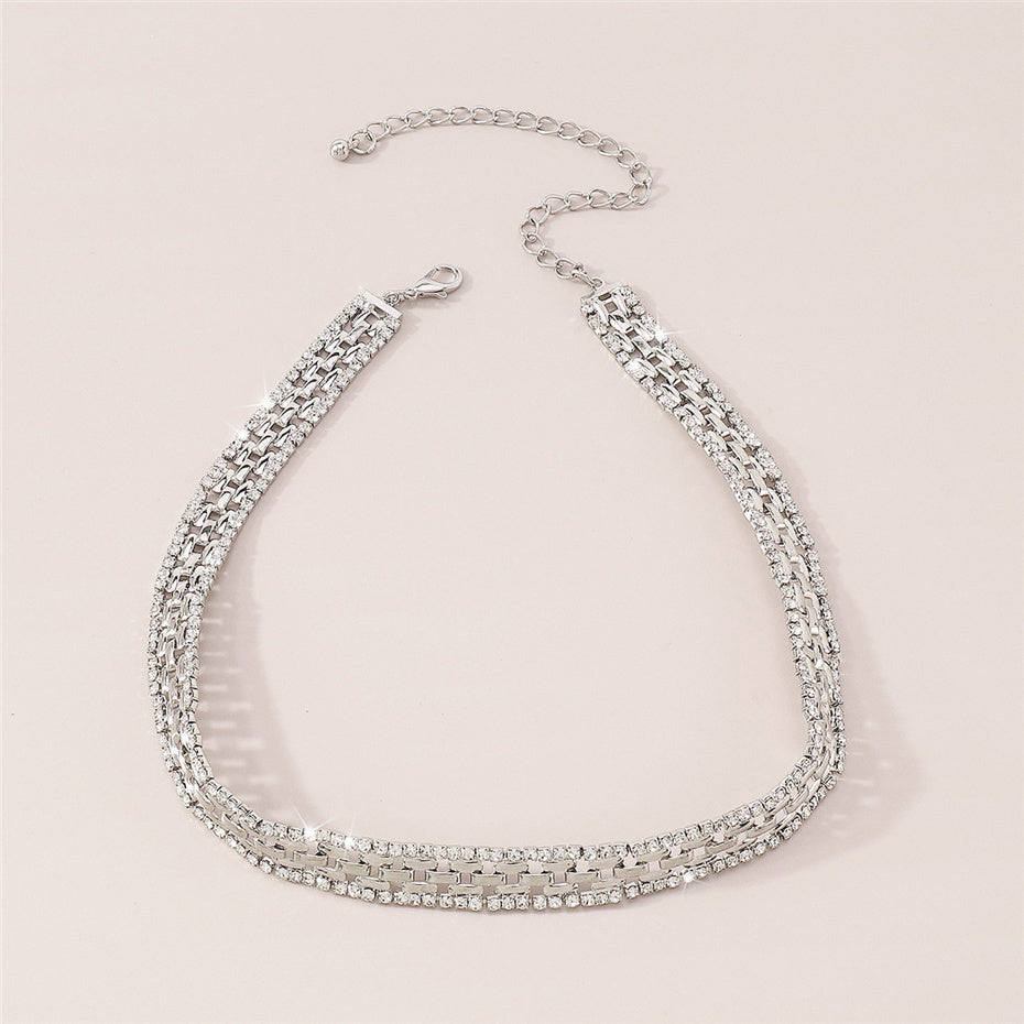 Ann Rhinestones Square Chain Necklace