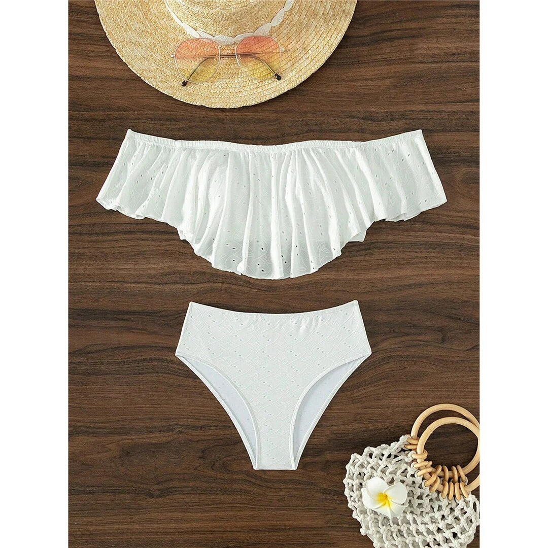 Nancy Off Shoulder Ruffled High Waist Bikini