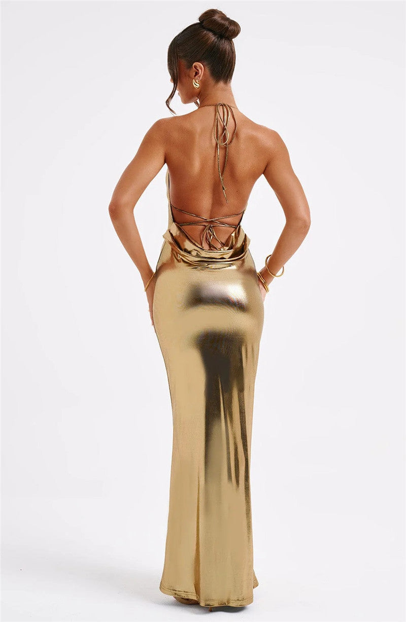 Peggy Satin Backless Sexy Maxi Dress