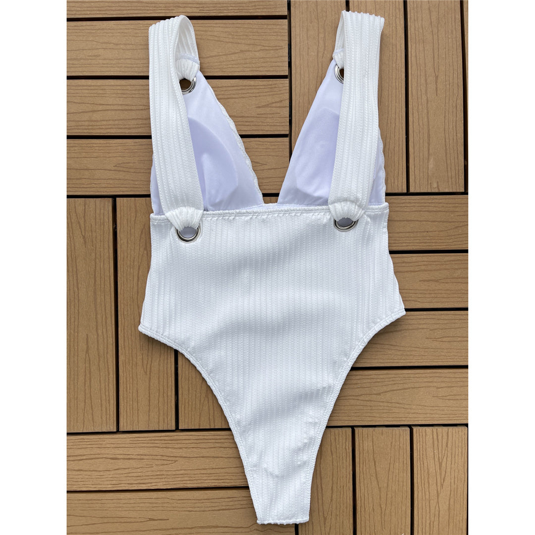 Jill Sexy Deep V Neck Ribbed Monokini