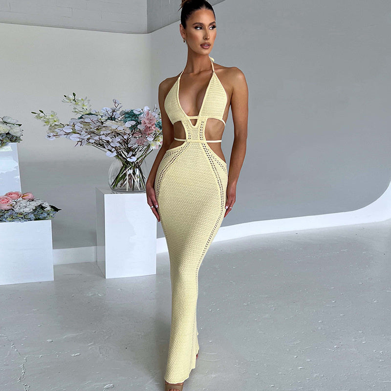 Gill Hollow Out Halter Backless Maxi Dress