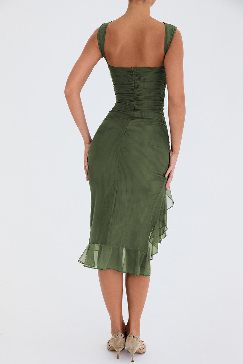 Ashley Ruffle Ruched Midi Dress