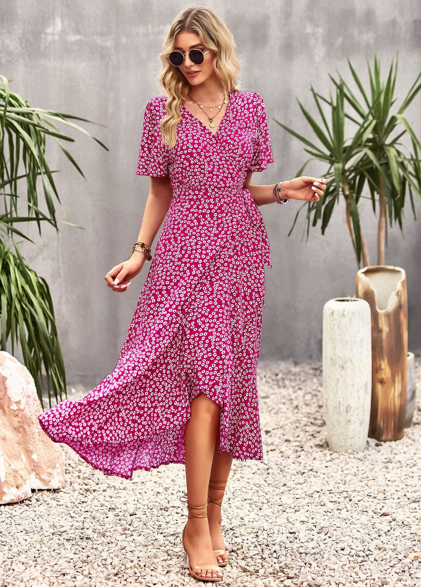 Joanna Floral Print A-line Split Summer Midi Dress