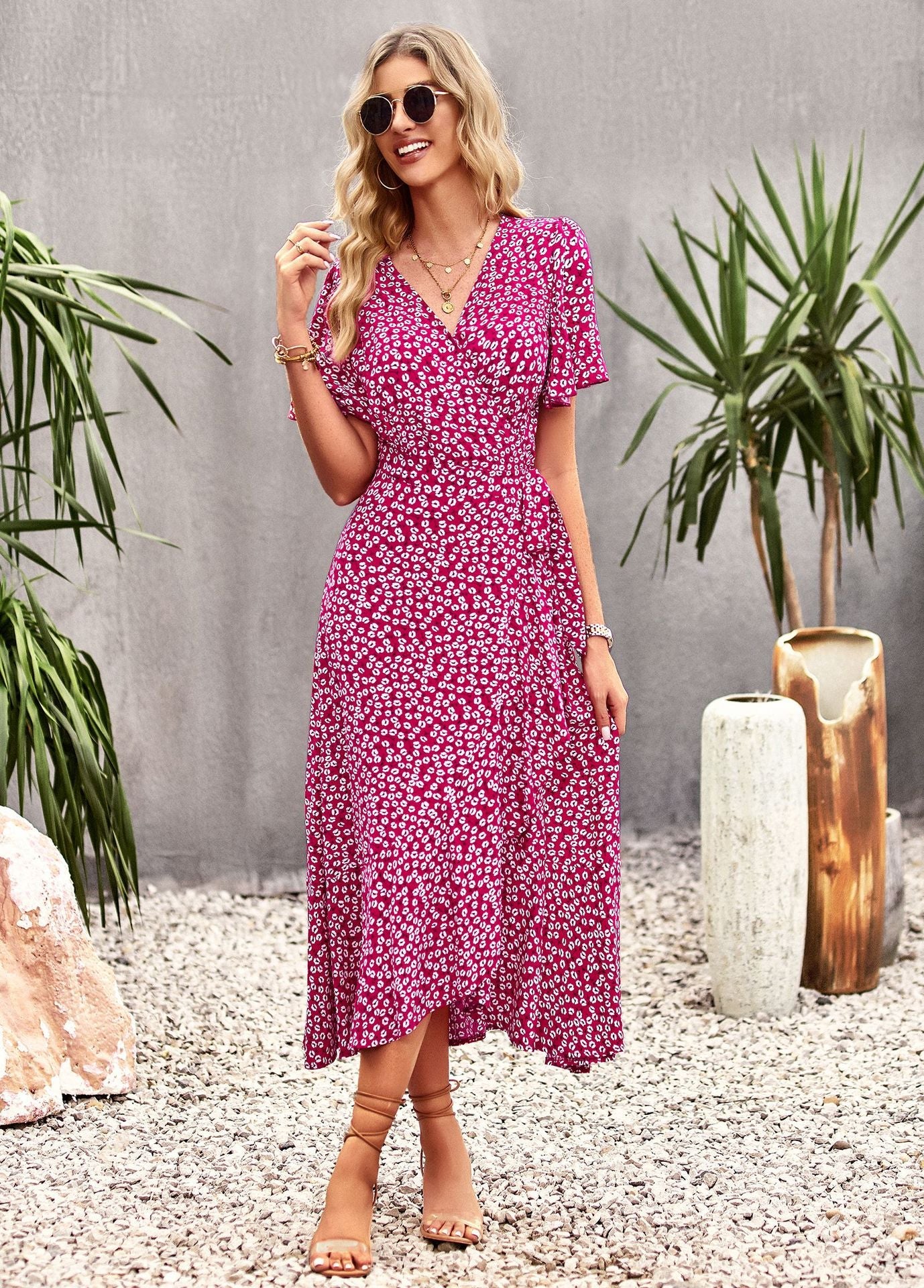 Joanna Floral Print A-line Split Summer Midi Dress