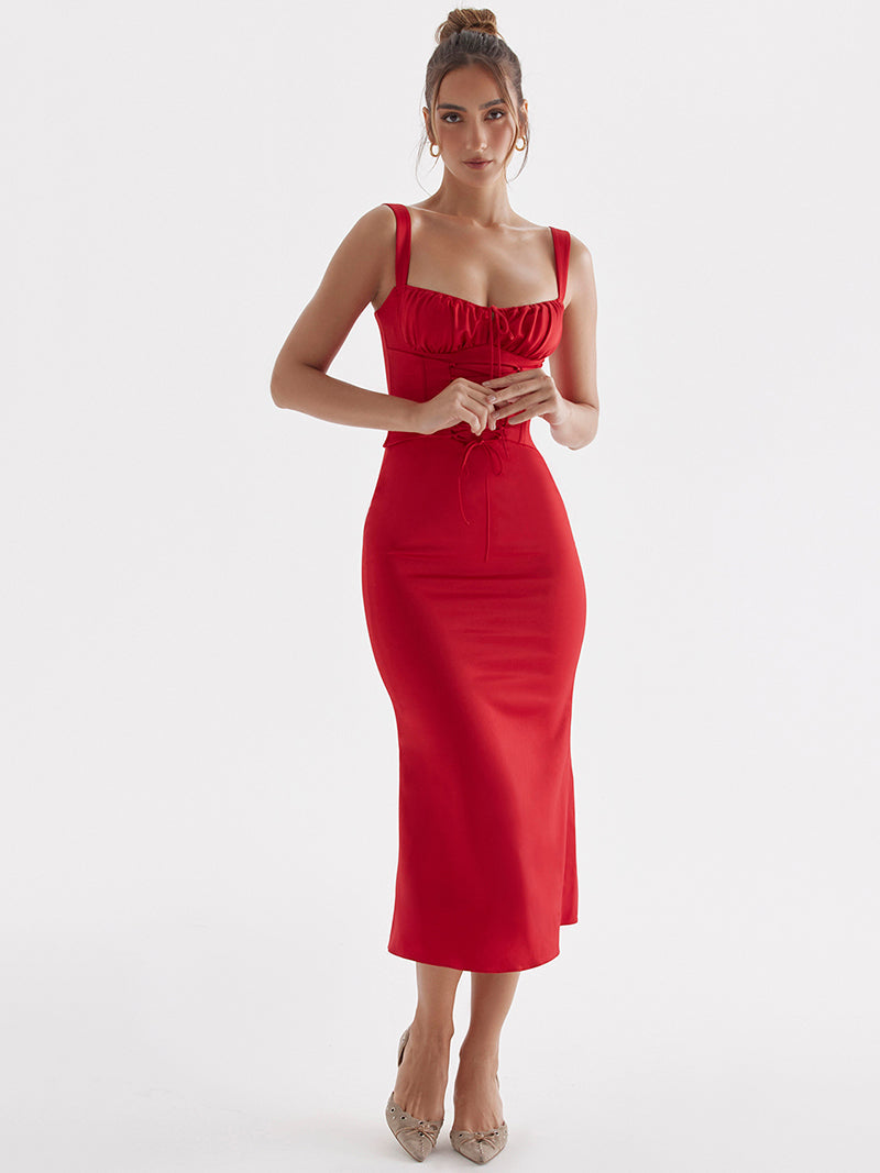 Monica Spaghetti Strap Backless Midi Dress