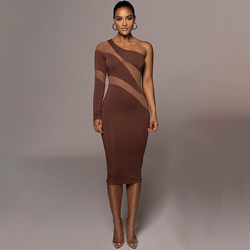 Emily Mesh See Through Patchwork Midi Dress