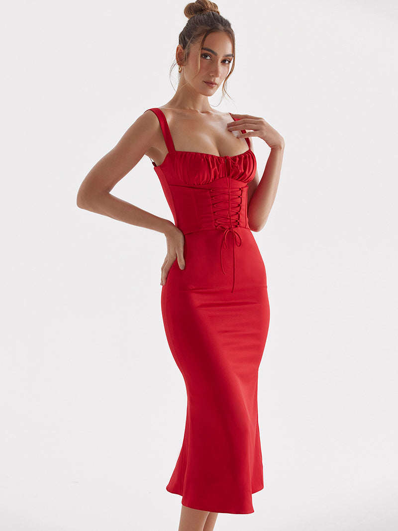 Monica Spaghetti Strap Backless Midi Dress