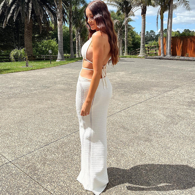 Gill Hollow Out Halter Backless Maxi Dress